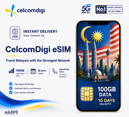 10-Day 100GB Malaysia Tourist eSIM | Local Number + Calls + 5G Network