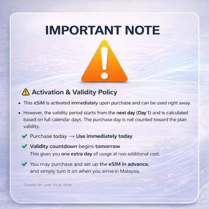 5-Day 10GB Malaysia Tourist eSIM | Instant Activation & 5G Network