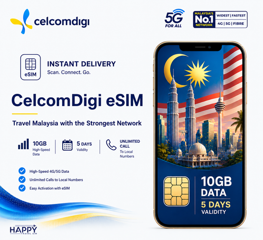 5-Day 10GB Malaysia Tourist eSIM | Local Number + Calls + 5G Network