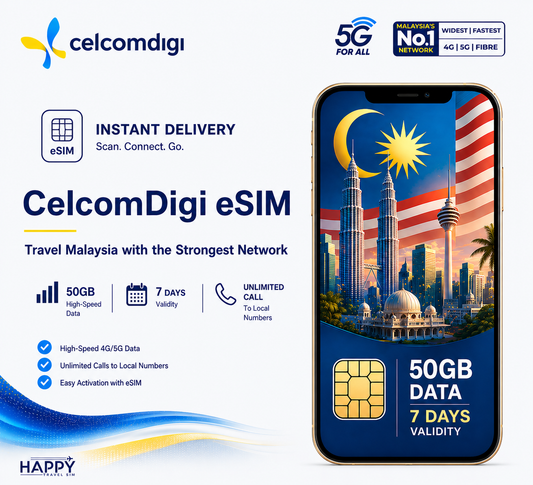 7-Day 50GB Malaysia Tourist eSIM |Local Number + Calls + 5G Network